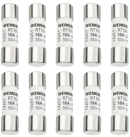 Wengart 10 Stück Keramik-Sicherungseinsätze 16A 500V – 14x51mm Zylindersicherung (RT18-63 / RO16) – 100kA Ausschaltvermögen für Photovoltaik, Wallbox & Industrieanlagen