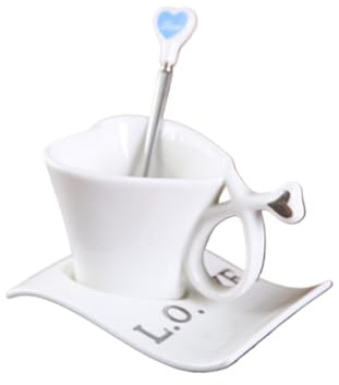 Tazze Da Caffè，Tazzine Da Caffè Amore forma creativa Cuore della tazza di caffè con piatto cucchiaio della tazza di caffè del vestito del piatto for il set regalo piattino Teacup Lovers(06)
