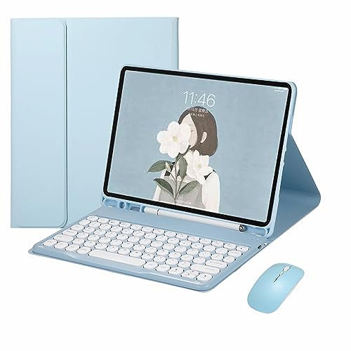 Keyboard Case For Samsung Galaxy Tab S10 Ultra 14.6 inch With Mouse，smart Soft Case With Bluetooth Keyboard，detachable Wireless Keyboard Tablet Cover With Pencil Holder(Sky Blue)