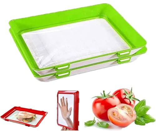 Endyniner Food Preservation Tray, Reusable Silicone Fresh Tray - Stackable, Leak-Proof, Green (2pcs)