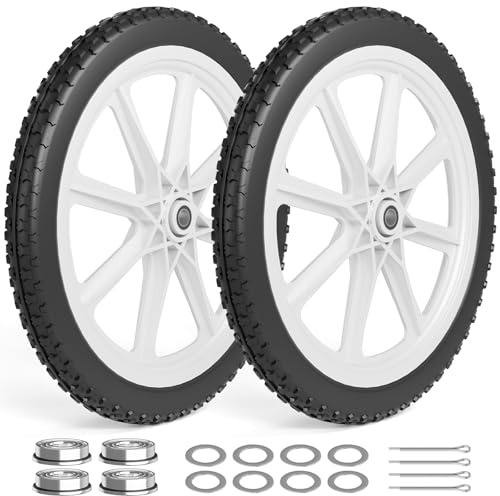 RONPOW 20 Inch Flat Free Wheelbarrow Wheels Compatible with rubbermaid Wheelbarrows Cart Tires, 5/8 Bearings and 3/4 Bearings, Replacement Wheelbarrow Wheels Garden Yard Carts, 400Lbs, 2Pack White