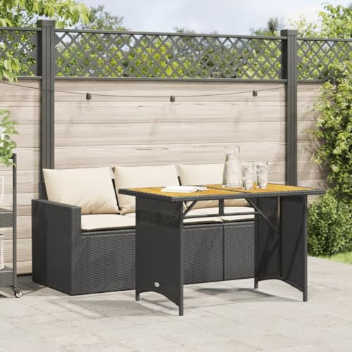 Homgoday Set da pranzo da giardino 2 pezzi con cuscini in rattan sintetico nero, sedia tavolo cucina esterno terrazza patio balcone mobili tipo 1