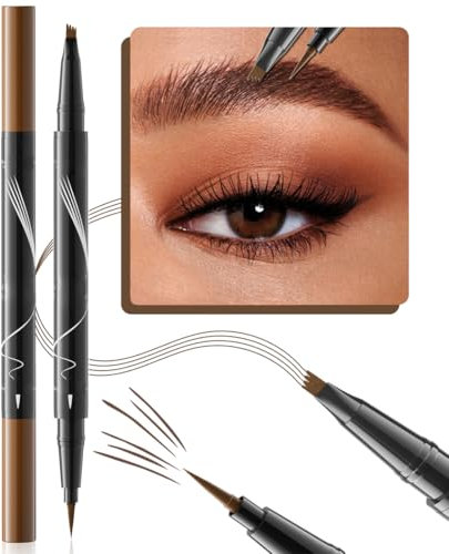 IKOPFLN Crayon à Sourcil Magique 3D Imperméable Avec 4 Pointes De Fourchette,Micro Crayon à Sourcils,Longue Durée Crayon Sourcil,Crayon à Sourcils 3D Microblading(Brun Foncé)