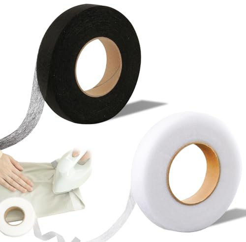 2 Pack Saumband zum Aufbügeln Waschfest 64 Meter, Schwarz und Weiß, 128m Bügelband für Vorhänge, , Doppelseitiger Textilkleber für Saum, Waschmaschinenfestes Bügelband für Kleidung und DIY-Projekte