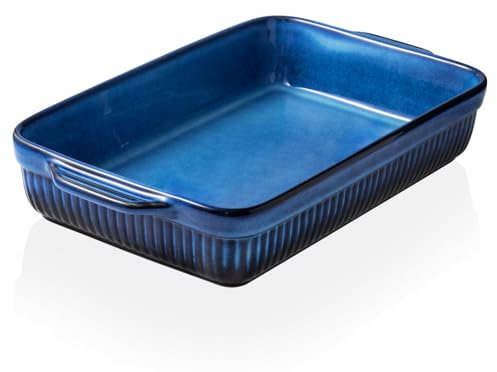 Kanwone Ceramic Baking Dish, Bakeware Set, Rectangular Casserole Dish, Lasagna Pans for Cooking, Kitchen, Cake Dinner, 9 x 13 Inches, Stripe Series - Blue