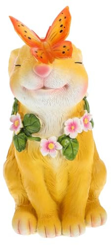YARNOW Statue De Lapin en Résine Lumières Solaires Décoration De Jardin Figurine De Lapin Lumières Extérieures