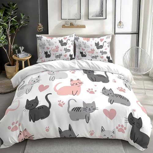 XCQHZYQ Funda Nordica Infantil para Cama 90 Gato Animal Abstracto De Dibujos Animados Funda de Edredón de Polialgodón, Juego de Ropa de Cama con Fundas Nordicas 150x200 cm 1 Funda de Almohada