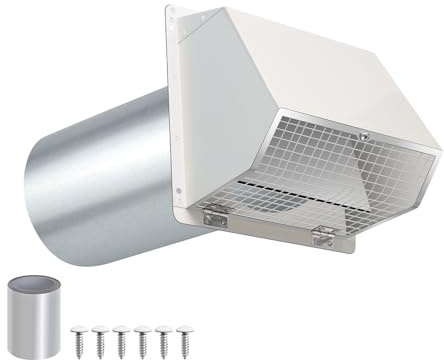 4 Inch Dryer Vent Cover Outside Hooded Wall Vent with Screen and Damper, Exhaust Vent Wall Mount Exterior Wall Vents Cover Cap for Dryer Ventilation&Outdoor Air Exhaust,Galvanized Steel,White
