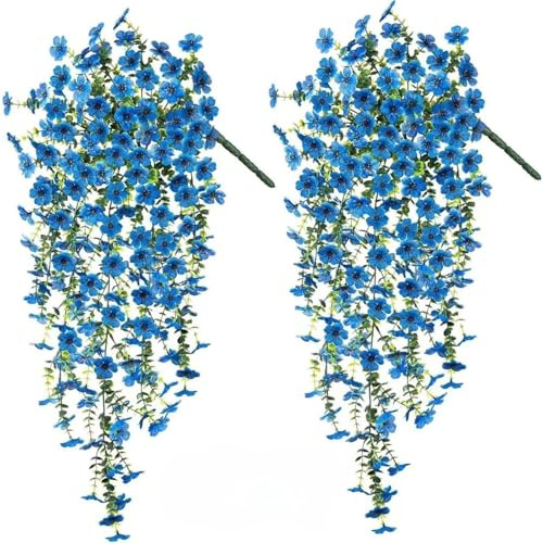 AQCQDQ Künstliche Hängepflanzen, 76 cm Kunstblumen Hängend, Kunststoffe Veilchen Hgende für Outdoor Heimdekoration Garten (Blau,4 Stück)