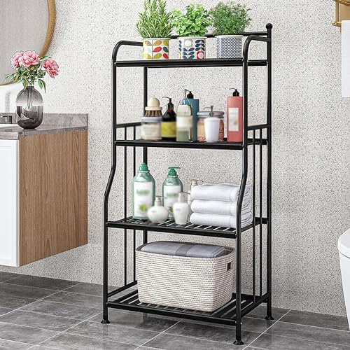 Étagère échelle moderne en métal à 4 ou 5 niveaux - Bibliothèque ouverte - Étagère de rangement sur pied - Étagères murales - Décoration industrielle pour cuisine, salle de bain, maison - Noir - 4