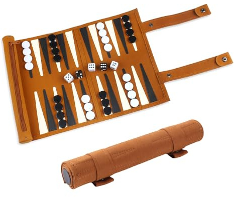 JOAASU Backgammon Gioco da Tavolo, Backgammon da Viaggio, Back Gammon in Pelle, Portatili Gioco da Tavolo, Avvolgibile, Regalo Perfetto per Gli Amanti dei Viaggi, del Campeggio e Dei Picnic, 25x35cm