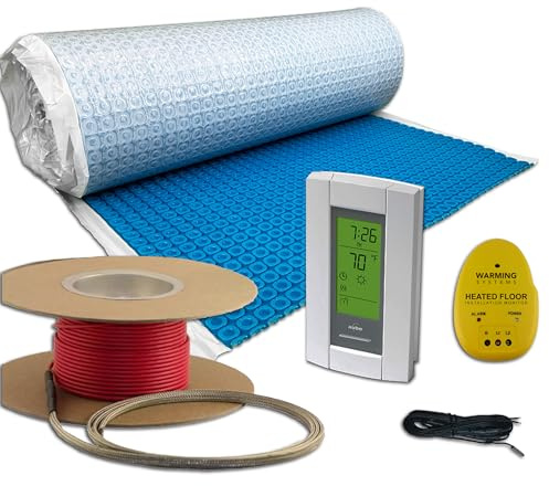 Warming Systems - 60 Sqft 240V Electric Radiant Floor Heating Kit – Includes Heating Cable, Heat Peel and Stick Membrane, Programmable Thermostat and Installation Monitor