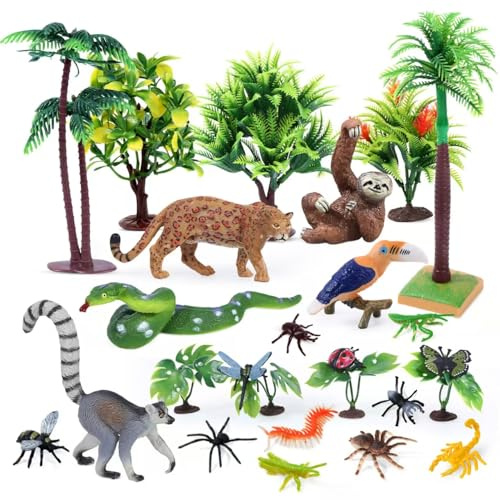 kukifun 26 Stück Regenwald Tierfiguren, Dschungel Spielzeug für Kinder | Realistische Regenwald Tierset für Kuchen Toppers, Geburtstag Geschenk, Deko, Osterei, Weihnachten & Schulprojekte