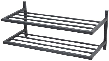 FRAMADO - Schuhregal Metall - Schuhregal Hängend - 90 x 33 x 31 cm - mit 2 Ablagen, Wandmontage - Schuh Organizer für Flur, Garderobe - Schuhablage SCARPE Anthrazit