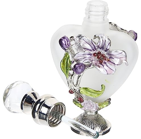 HIAKDOFT Botella de Perfume Vintage de Vidrio Enameled Decorativa de Contenedor de Perfume Elegante y Práctico para Esencias y Aromas Diseño Floral