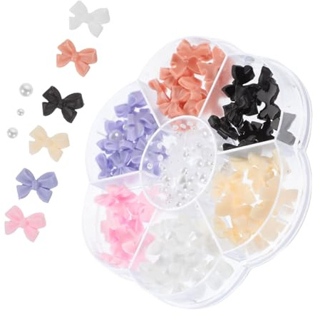 DECORNIJIA Caja de Adornos para Uñas Perlas y Lazos de Resina en 7 Compartimentos, Accesorios Delicados que No se Deforman para Manicura en Cumpleaños