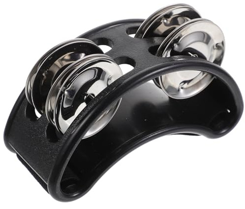 Fußtamburin Schlaginstrument mit 2 Satz Vernickelter Metall Jingleglocken | Fuß Tambourin, Elastischer Nylonriemen, Schwarzes Abs Gehäuse aus Metall und Nylon, für Jam Sessions und Akustiksets