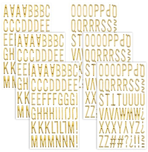 6 Blätter 3D Nummern Buchstaben Aufkleber Gold Alphabet Aufkleber 3D Selbstklebende Buchstaben zum Aufkleben Glitzer Klebebuchstaben Deko Aufklebe für DIY Scrapbook Kunsthandwerk Karte Grußkarte