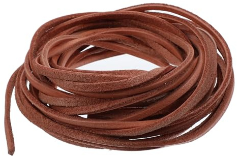 Nogeqi Lederband für Ketten 3mm x 5 m Lederriemen Meterware Echtes Leder Braun Lederbänder Ketten Basteln Lederschnur Flach Lederschnürsenkel für DIY Halskette Armband Schmuck