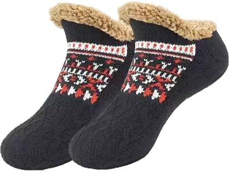 Elektrisch Beheizbare Socken Fußwärmer Fleecefutter Heizsocken für Damen, USB Wärmesocken Hausschuhe, dicke gestrickte Socken, Winter Thermo Hausschuhe für Kalte Füße (Schwarz)