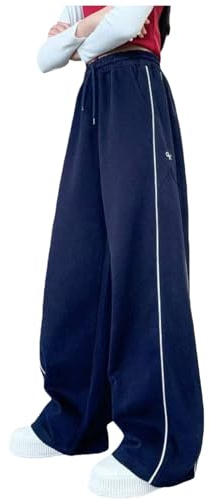 Wide Leg Trousers for Girls Baggy Joggers Kids Jogging Tracksuit Bottoms Teen Athletic Sweatpants Sports Casual Pants Age 5-16 Years Navy