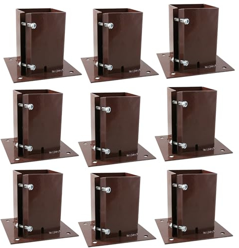 [FIXINGS DIRECT] 75x75mm Bolt Down Post Shoe Fence Post Holder Heavy Duty Red Oxide Dual Coat Weather Protection Decking Bases, Post Anchor, Pergolas, Carports 4x4 (9 Pack (75x75mm))