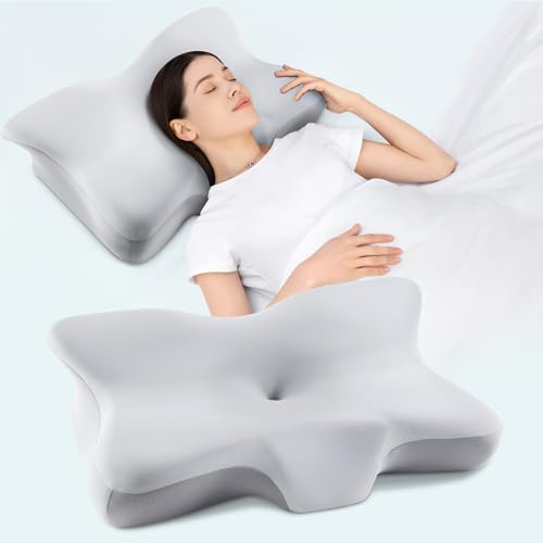 Silkena Cuscino Cervicale per Dormire,Cuscino Memory Foam,Cuscino Traspirante,Adatto a Chi Dorme sul Fianco,Sulla Schiena o Sullo Stomaco,Federa Rimovibile (Grigio Chiaro)