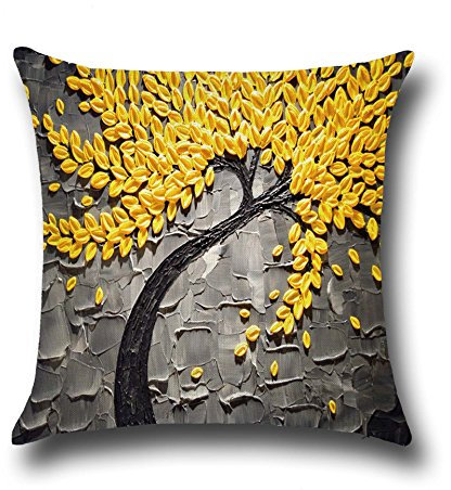 hengjiang modernistischer Style Baum und Blume Ölgemälde Kissen 120 g dick rot gelb blau grau Baumwolle Leinen doppelseitig quadratisches Kissen, Kissen Fall für Home Stuhl Sofa Bett Decor 06