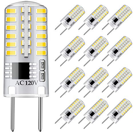 Gaormii Dimmable G8 LED Bulbs Daylight White 6000K 3W Equivalent to T4 Bi-Pin Base 120V 20W-25W Halogen Bulbs for Under Cabinet Light, Under Counter Kitchen Lighting (12-Pack)