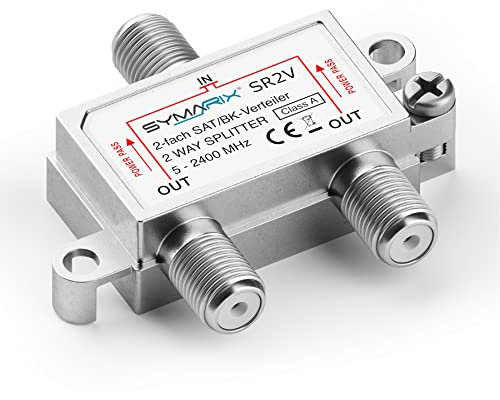 SYMARIX SR2V SAT & BK - 2-Fach Verteiler mit DC-Durchlass - UHD - Einkabel/SCR/Unicable tauglich - Splitter/Weiche - für - DVB-S2 - BK - DVB-T2 - UKW/DAB - voll geschirmt Schirmungsmaß ≥ 110 dB