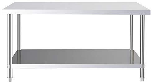 FIDOOVIVIA Stainless Steel Kitchen Catering Table Heavy Duty Work Bench Food Prep Workbench Dining Table Double Layer for Commercial and Home 120 x 60 x 80cm(LxWxH)