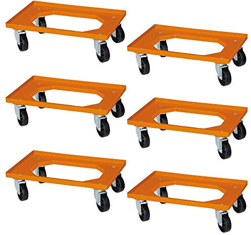 BRB 6 Logistikroller für Kisten 600x400 mm, Schwarze Räder, Tragkraft 250 kg (orange)