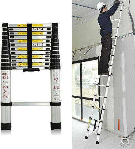 DICN Aluminium Telescopic Ladder 3.8M/12.5FT Folding Extendable EN131 Approved