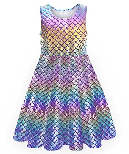 VIKITA Mädchen Kleid Sommerkleid Kinder Kleider Meerjungfrau Ärmellos Gr 98-150