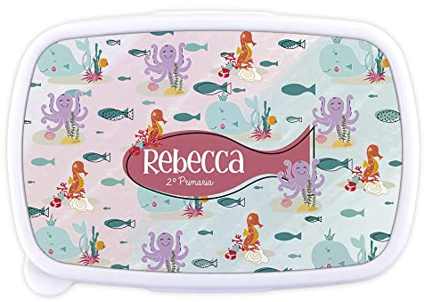 LolaPix Sandwichera Infantil. Fiambrera Infantil Personalizada. Caja merienda con Nombre y Curso. Apta para microondas y Libre de BPA, filatos y Metales Pesados. Varios diseños.Animales Marinos