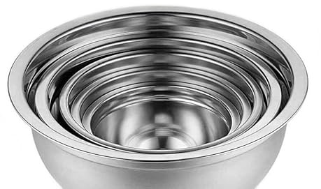 Tredoni Bols à Mélangeur Profonds Professionnels en Acier Inoxydable -Tailles 14,18,22,26,30cm- Bol de Cuisson/Pâtisserie Multi-Usages en Inox Antirouille (Lot de 5 pièces : 14-30 cm)