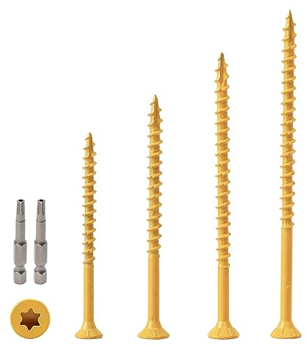 LIONMAX Wood Screws Kits 210PCS, 4Size Deck Screws Assortment 2-1/2, 3, 3-1/2, 4, Star Drive Exterior Screws with Coarse Thread, Rust Resistant, Self-Tapping, Drive Bit Included