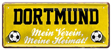 Dortmund Fan Blechschild - Retro Fußball Schild - Deko Fanartikel für Wohnzimmer Kinderzimmer Werkstatt - schöne Geschenkidee für große und kleine Dortmunder Fussball Fans - 28x12cm