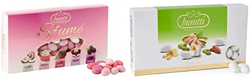 Buratti Confetti con Mandorle Tostate Ricoperte di Cioccolato, Bianco ai Molteplici Gusti, Tenerezze Sfumè Rosa - 1000 g & con Ripieno al Gusto Pistacchio, Tenerezze Pistacchio - 1000 g