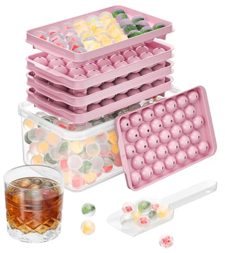 Optish 3 Pack Ice Trays for Freezer, 99 PCS Ice Cube Tray with Lid and Bin, Round Ice Cube Mold, Circle Ice Maker for Chilling Drinks (0.8 inch, Pink)