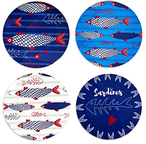 Origen Home Decor - Lot de 4 dessous de plat pour poissons - Bleu - 0 x 20 x 20 cm