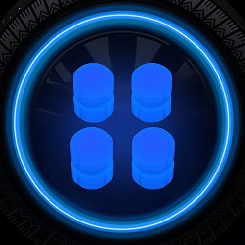 4 Stück Leuchtende Reifenventilkappe, Universelle Auto Reifen Ventilkappen, Fluoreszierende Autoreifen, Funkeln in der Nacht, Coole Reifendeko, für Reifen für Autos, Motorräder und Fahrräder (Blau)