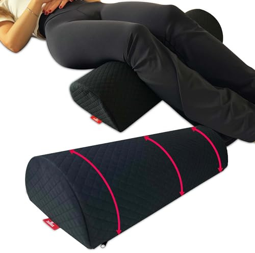Knee Pillow for Back Sleeping – Bolster Pillow with Anti-Slip Bottom, Lumbar Support Cylinder for Legs & Spine, Premium Under Knee Cushion for Bed, Massage Table & Home Use, Black