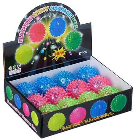 Relaxdays LED-igelkott, set om 12, blinkande lysande bollar i 3 färger, med noppor, LED-lågor för barn, Ø 6,5 cm, flerfärgad