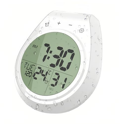 Lancoon Reloj de Ducha Digital Impermeable, Decoración de Pared de Cocina, Visualización de Fecha y Día de Temperatura, Interruptor de F/C, Temporizador de Cuenta Atrás, Ganchos de Ventosa para Baño