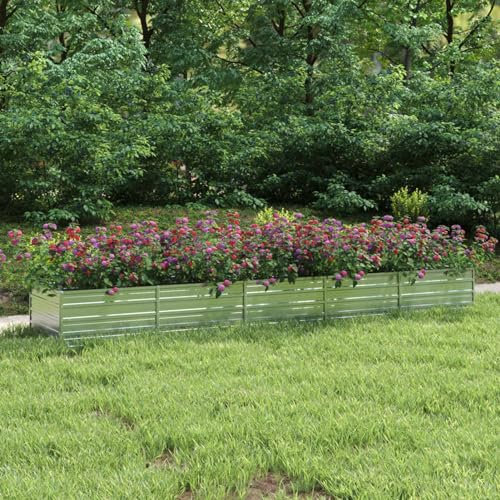 LAPOOH Garten-Hochbeet, Palettenrahmen, Hochteich, Gemüsebeet, Kräuterregal Balkon, Blumenbeet, Kräuterspirale, Tomatenbeet, Pflanzhochbeet, 400x80x45 cm Verzinkter Stahl Silber