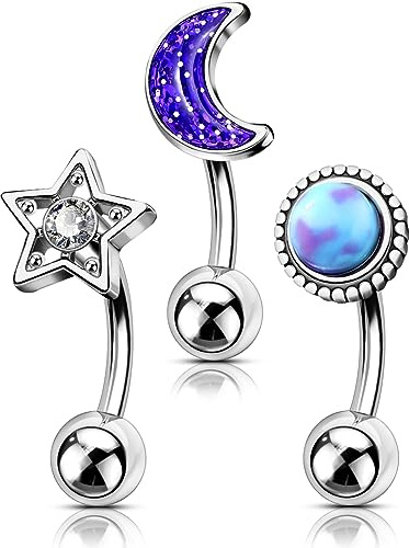 Jewseen 16G rook piercing bijoux La lune rook boucles d'oreilles Star rook bijoux chirurgical acier cartilage boucles d'oreilles femmes sourcils piercing bijoux