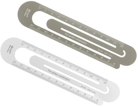 Kozelo Lot de 2 Règles Droites Métriques – [12 Cm] Échelles en Aluminium Des Deux Côtés en Métal pour Marque-Page, Règle Argentée Marron pour Mesure, Bureau, Échelle Minimale de 1 mm