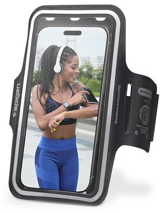 Spigen Dynamic Shield Running Phone Holder Up to 6.9 [Ultra-Lightweight] [Sweatproof] Case Armband Compatible with iPhone 17 16 16e 15 14 Pro Max, Samsung S25 S24 S23 Ultra Flip Fold and more - Black