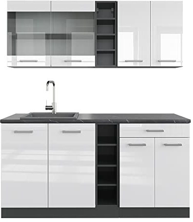 Vicco Singleküche R-Line, Weiß Hochglanz/Anthrazit, 160 cm